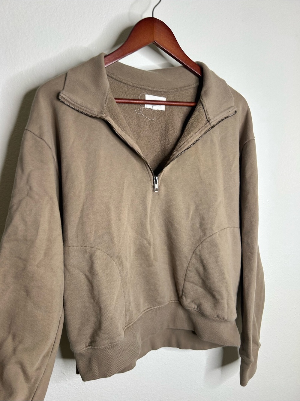 MATE The Label 100% Organic Cotton Fleece Quarter Zip Sweatshirt in Mushroom - Picture 4 of 13